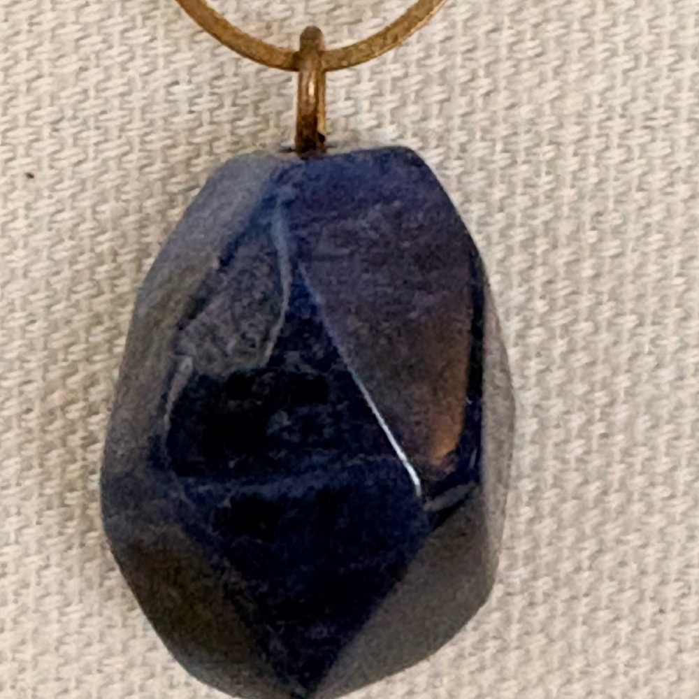 Blue Sodalite Stone Drop Earrings with Brass Hoops - Picture 7 of 7